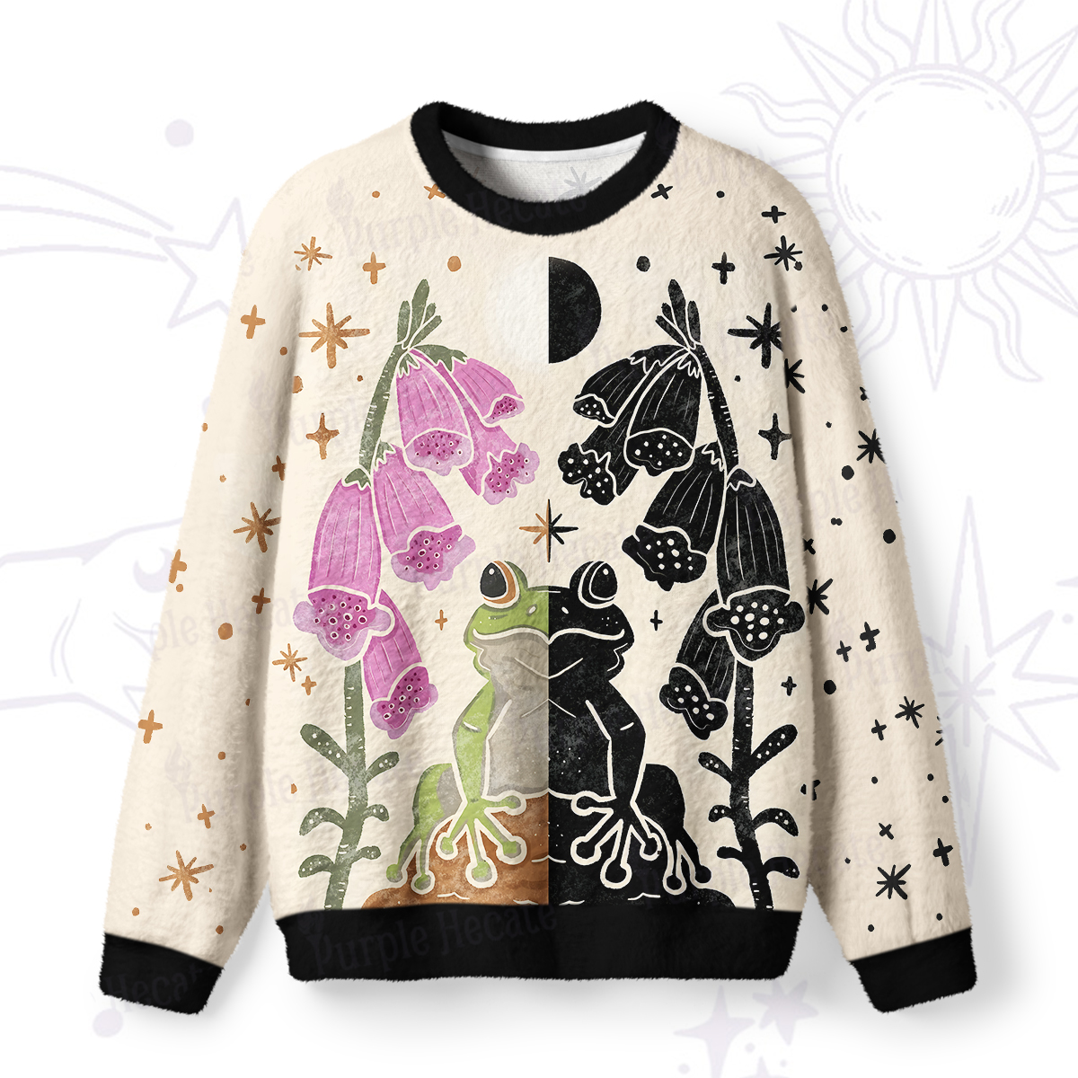 Purplehecate Dual-Tone Frog Garden Fuzzy Ugly Sweatshirt