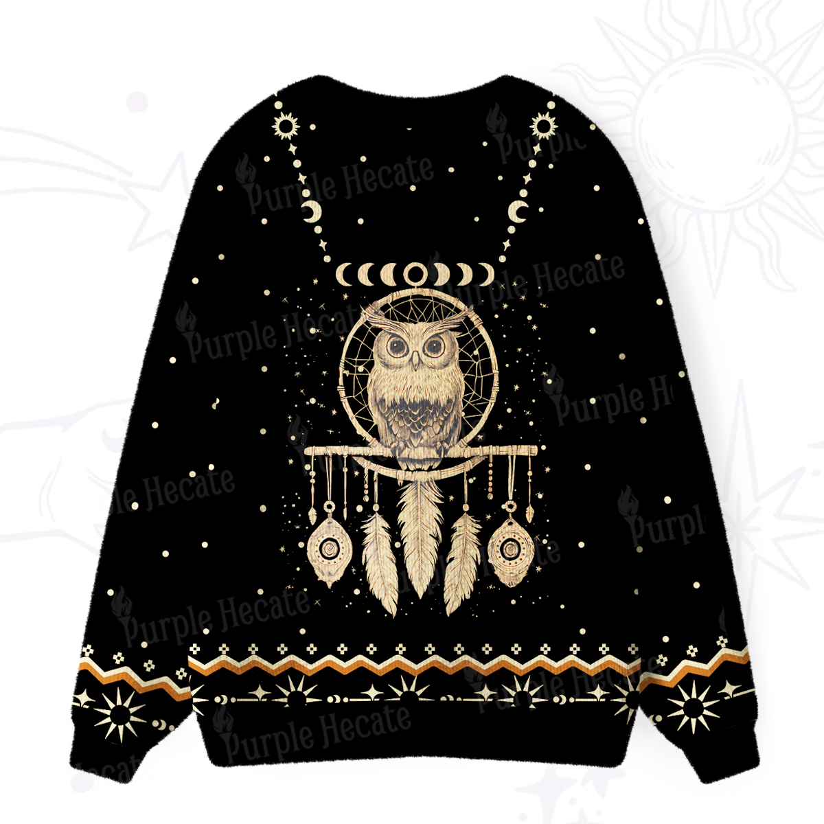 Purplehecate Luna Owl Dream Catcher Ugly Cardigan Sweaters