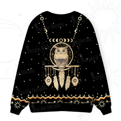 Purplehecate Luna Owl Dream Catcher Ugly Cardigan Sweaters