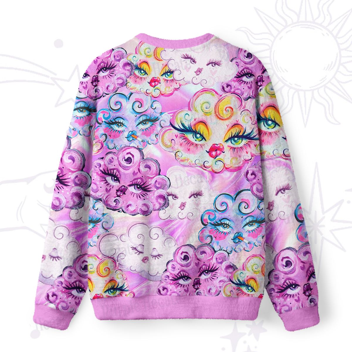 Purplehecate Dreamy Cloud Faces Fuzzy Ugly Sweatshirt