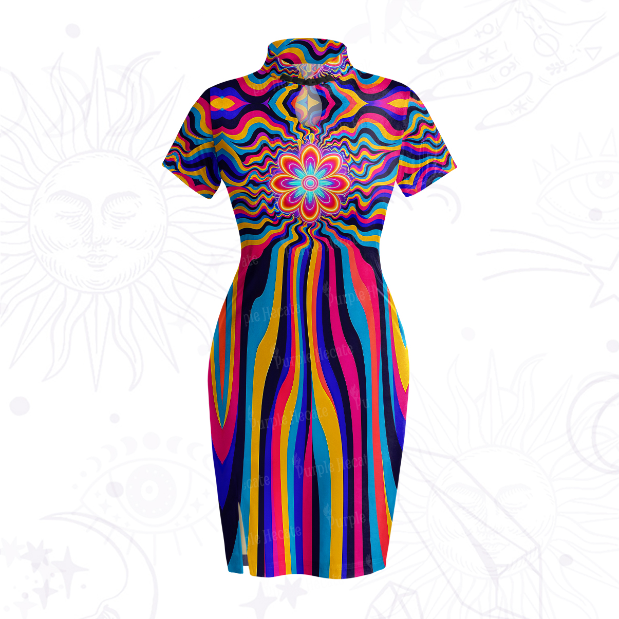 Purplehecate Psychedelic Bloom Velvet Bodycon Dress