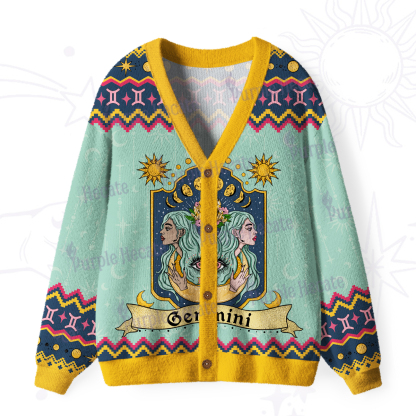 Purplehecate Gemini Zodiac Ugly Cardigan Sweaters