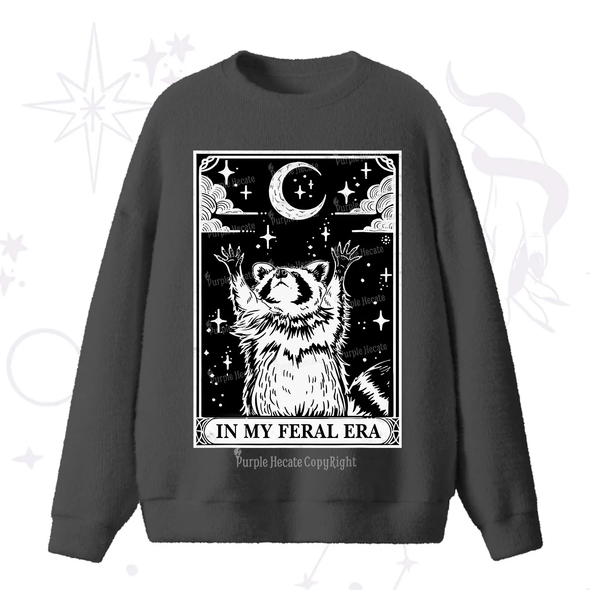 Purplehecate The In My Feral Era Oracle Card Fuzzy Ugly Sweater