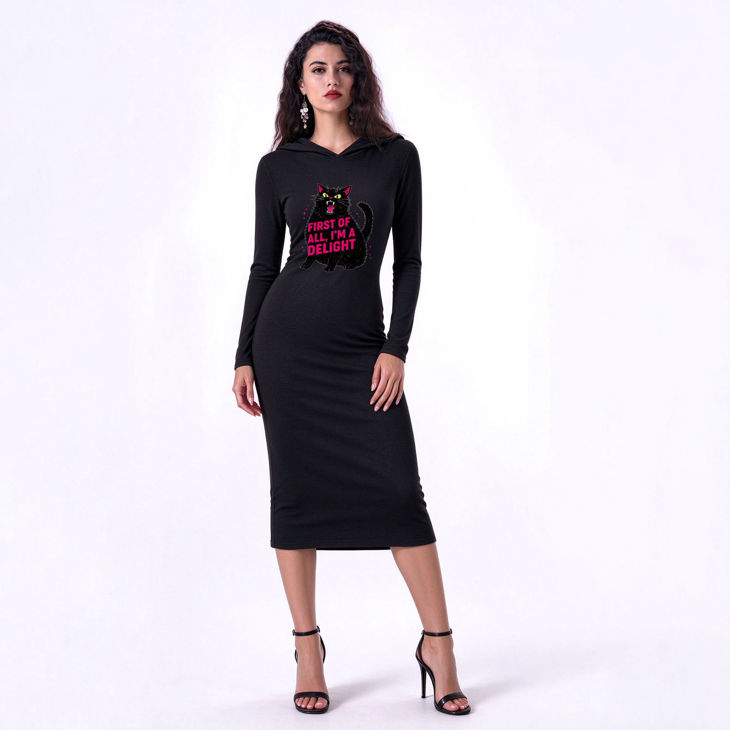 Purplehecate First Of All I'm A Delight Cat Hooded Knit Dress