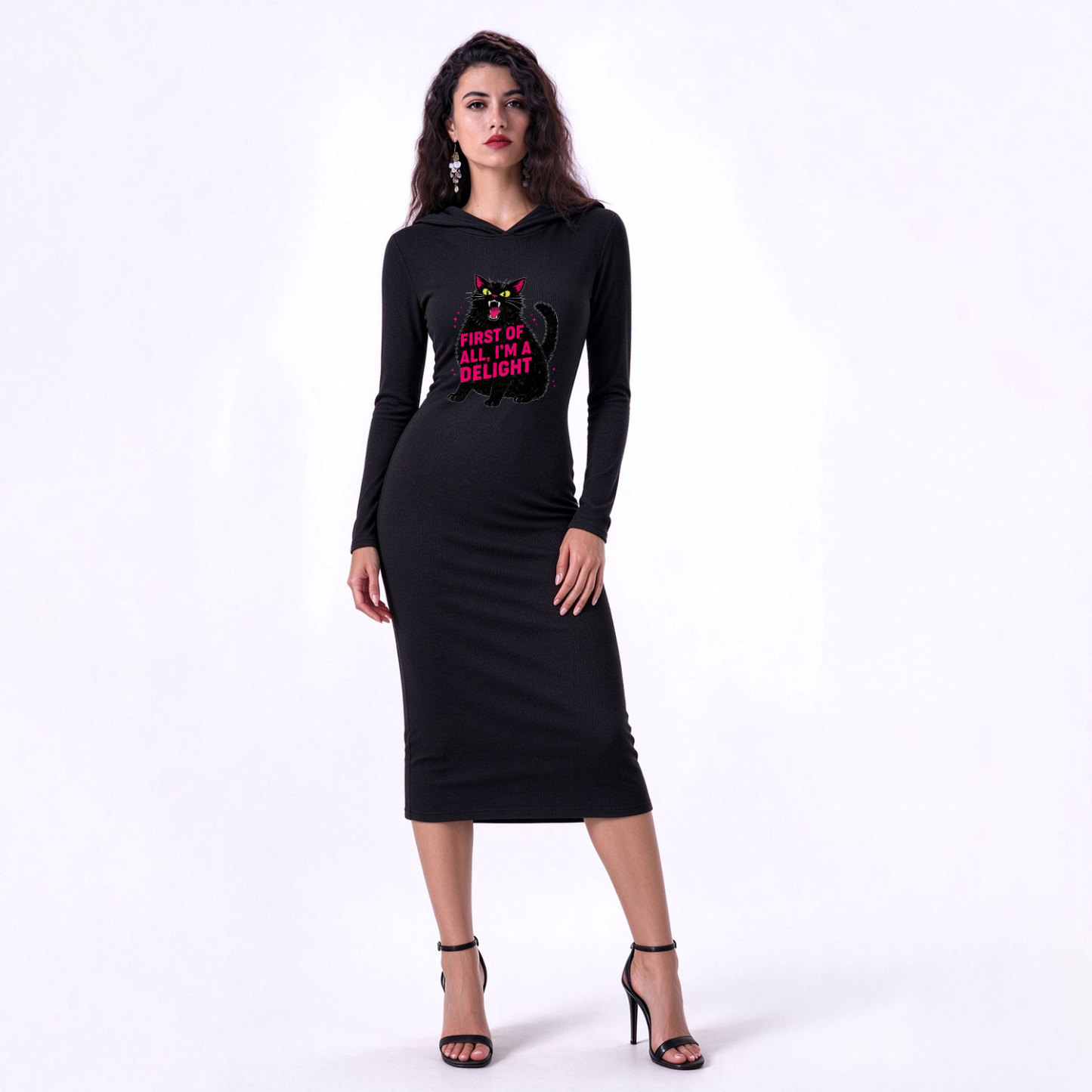 Purplehecate First Of All I'm A Delight Cat Hooded Knit Dress