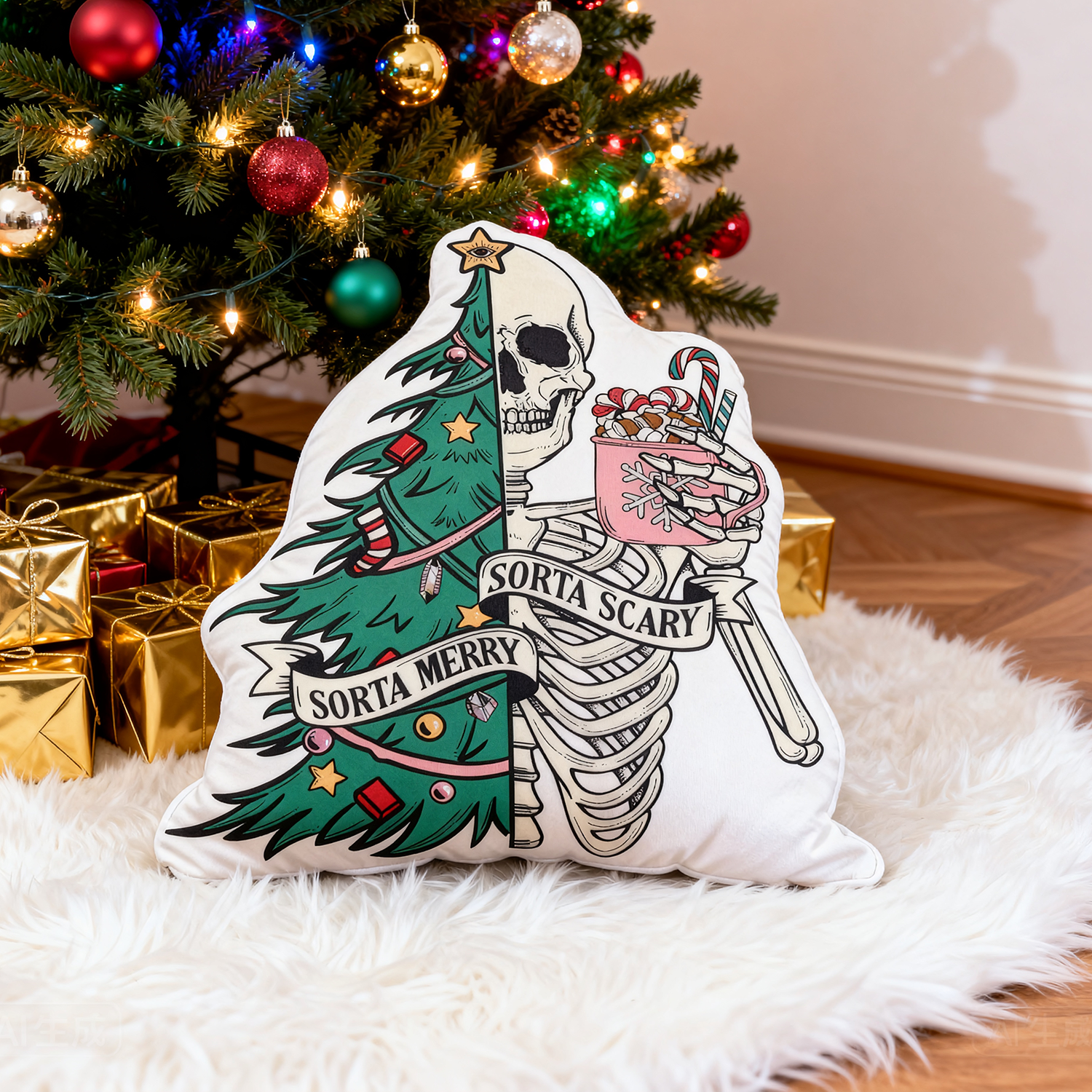 Purplehecate Sorta Merry Sorta Scary Christmas Pillow