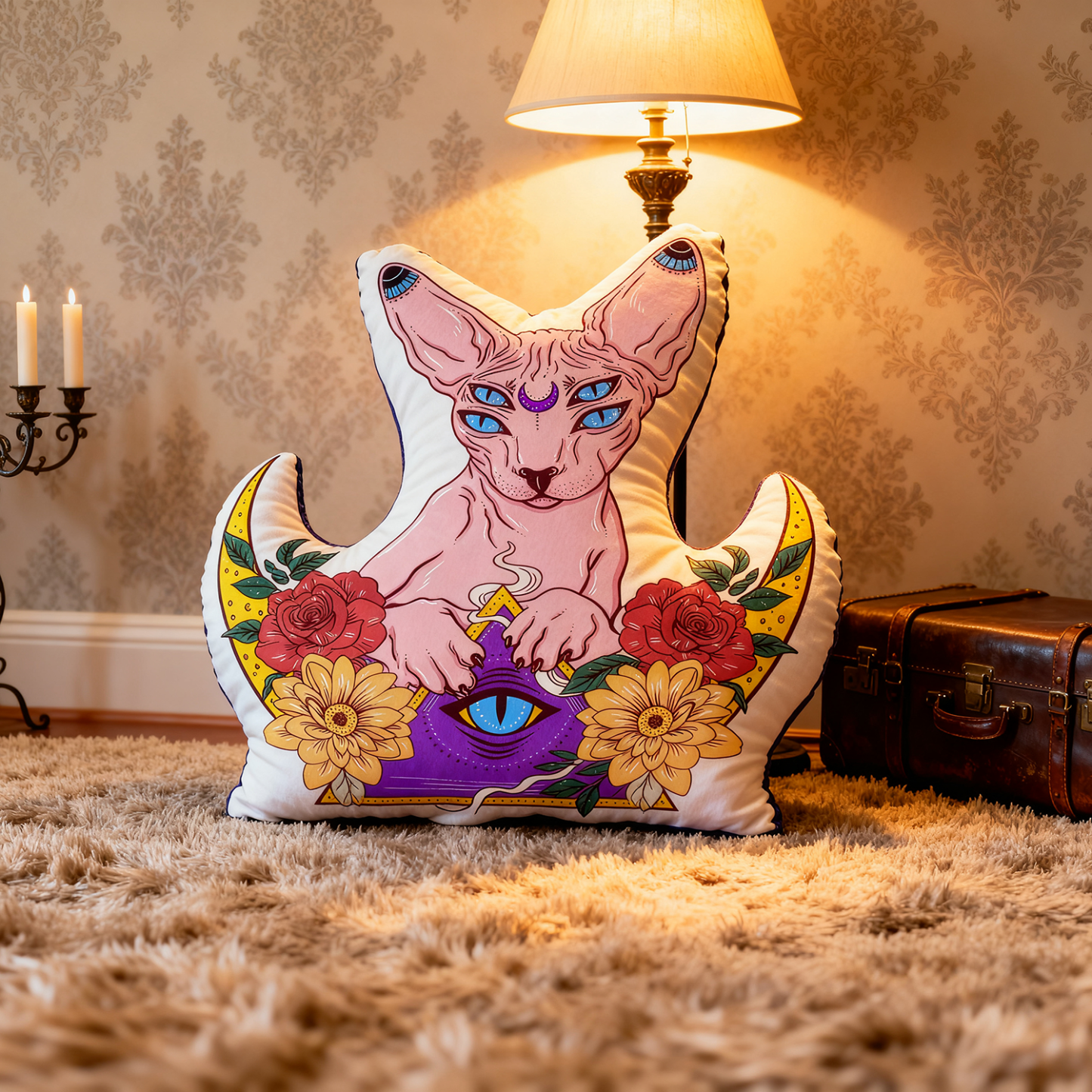Purplehecate Moon Phase Cat Pillow