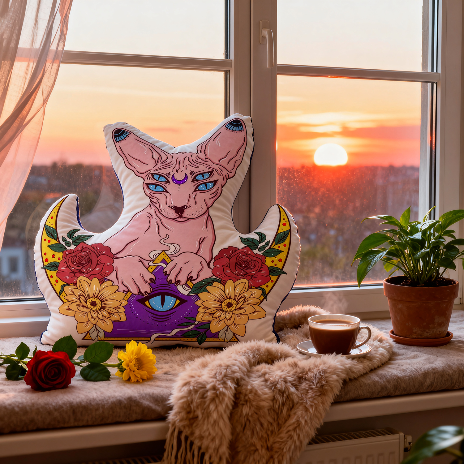 Purplehecate Moon Phase Cat Pillow