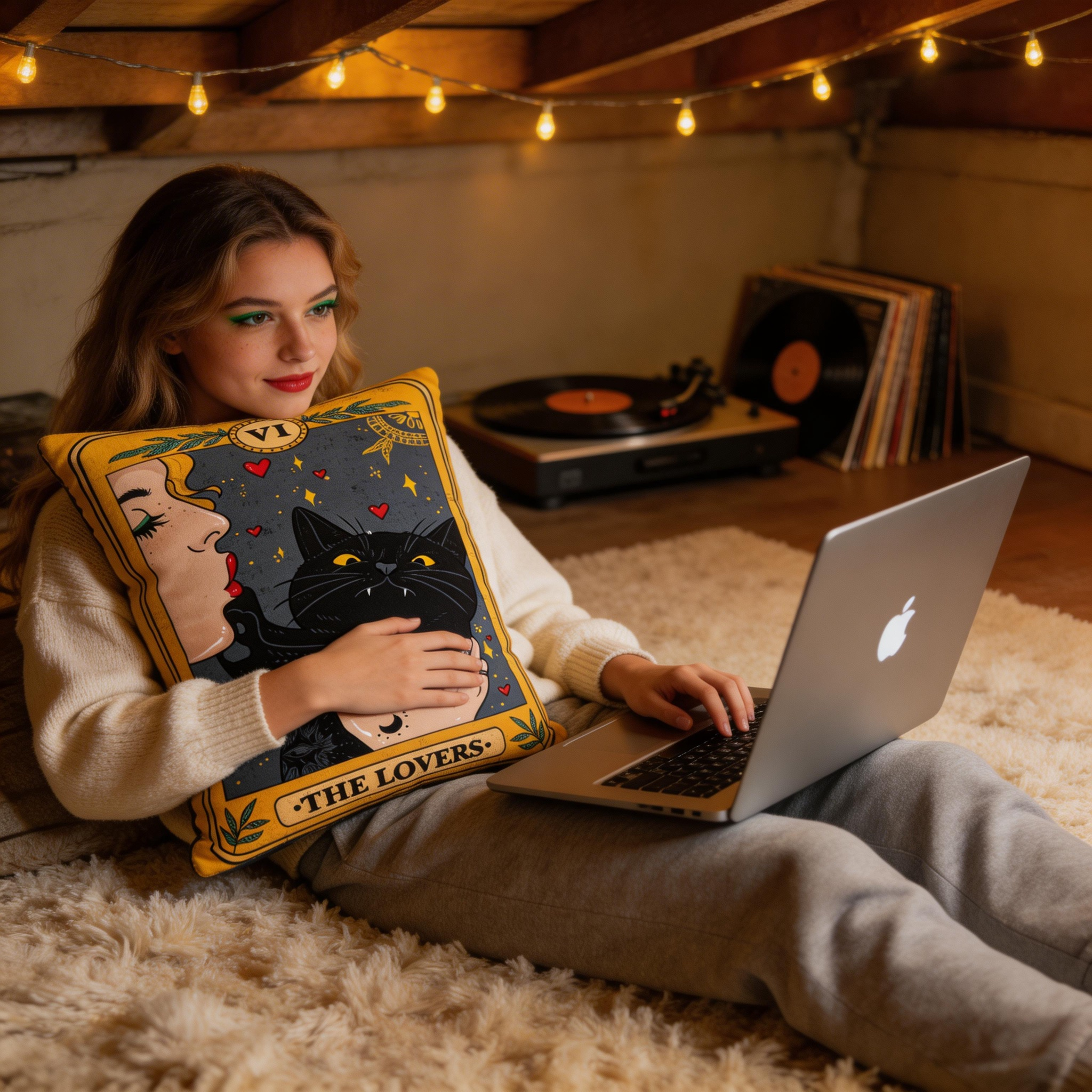 Purplehecate The Lovers Cat Tarot Pillow