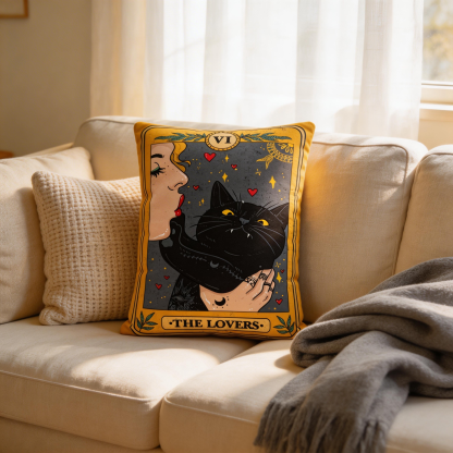 Purplehecate The Lovers Cat Tarot Pillow