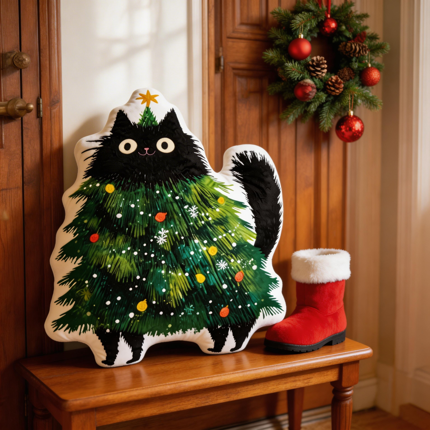 Purplehecate Black Cats Christmas Tree Pillow