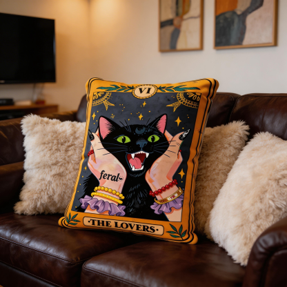 Purplehecate The Lovers Tarot Feral Cat Pillow
