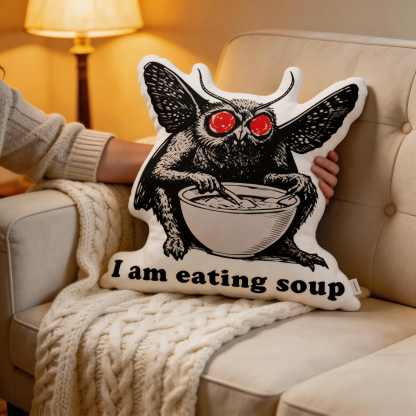 Purplehecate Mothman Eating Soup Pillow