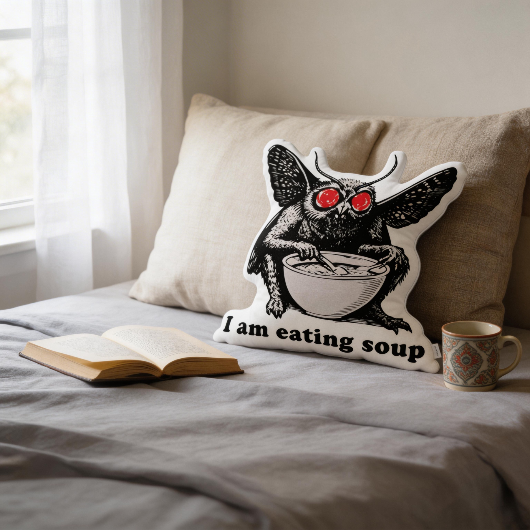 Purplehecate Mothman Eating Soup Pillow