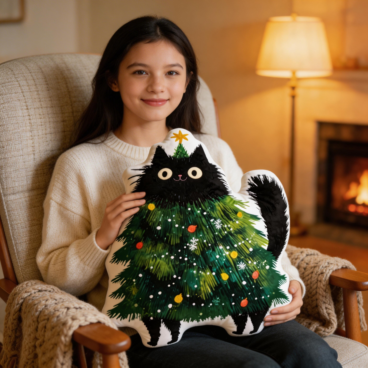 Purplehecate Black Cats Christmas Tree Pillow