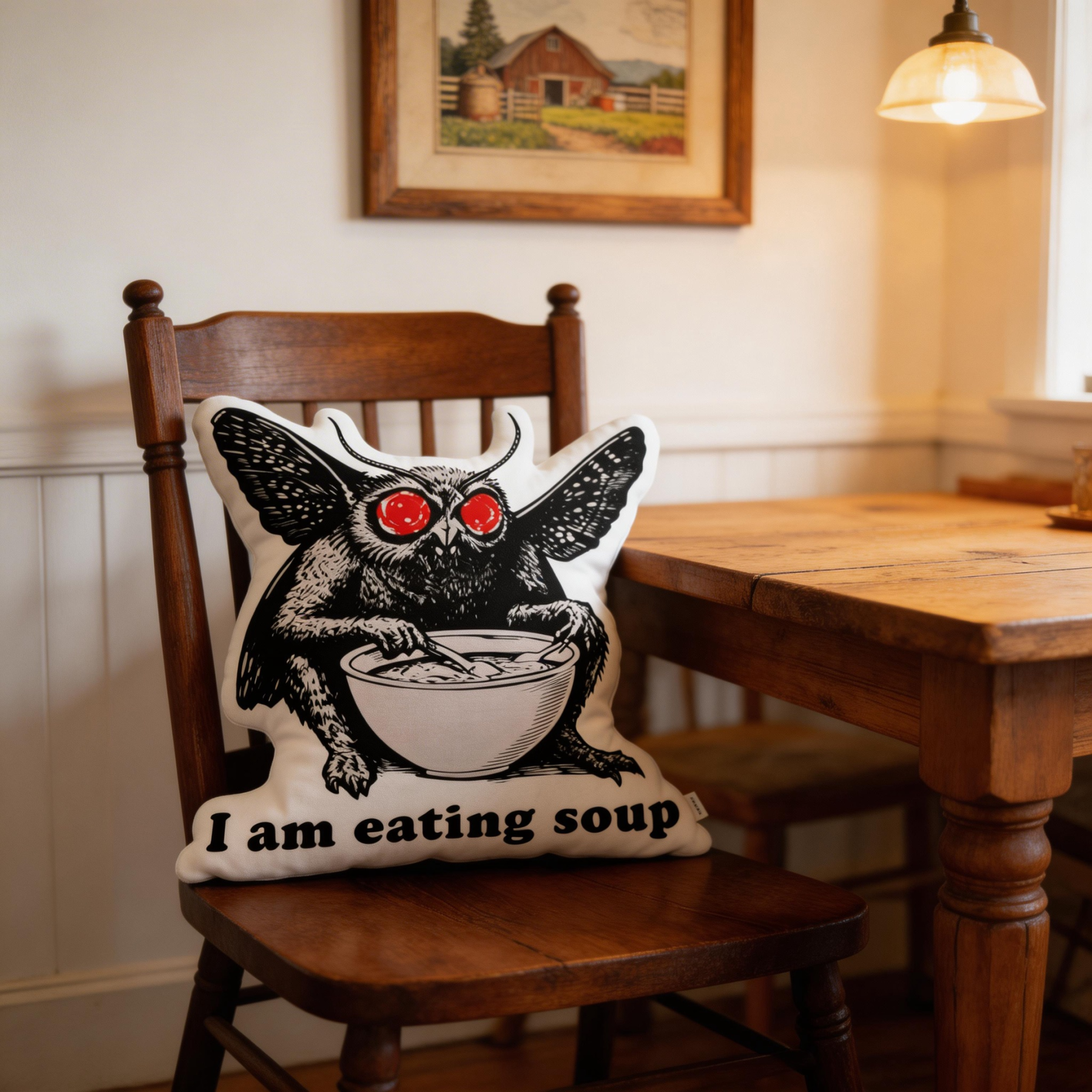 Purplehecate Mothman Eating Soup Pillow
