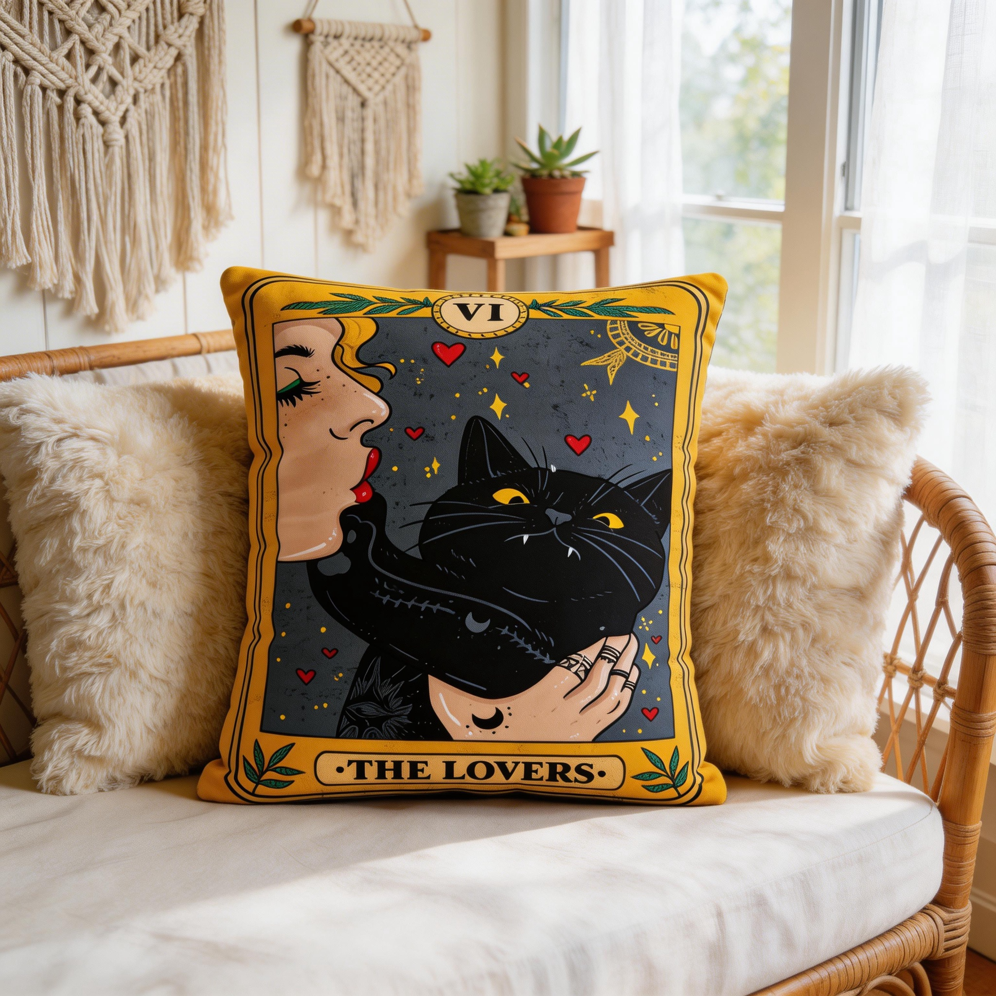 Purplehecate The Lovers Cat Tarot Pillow