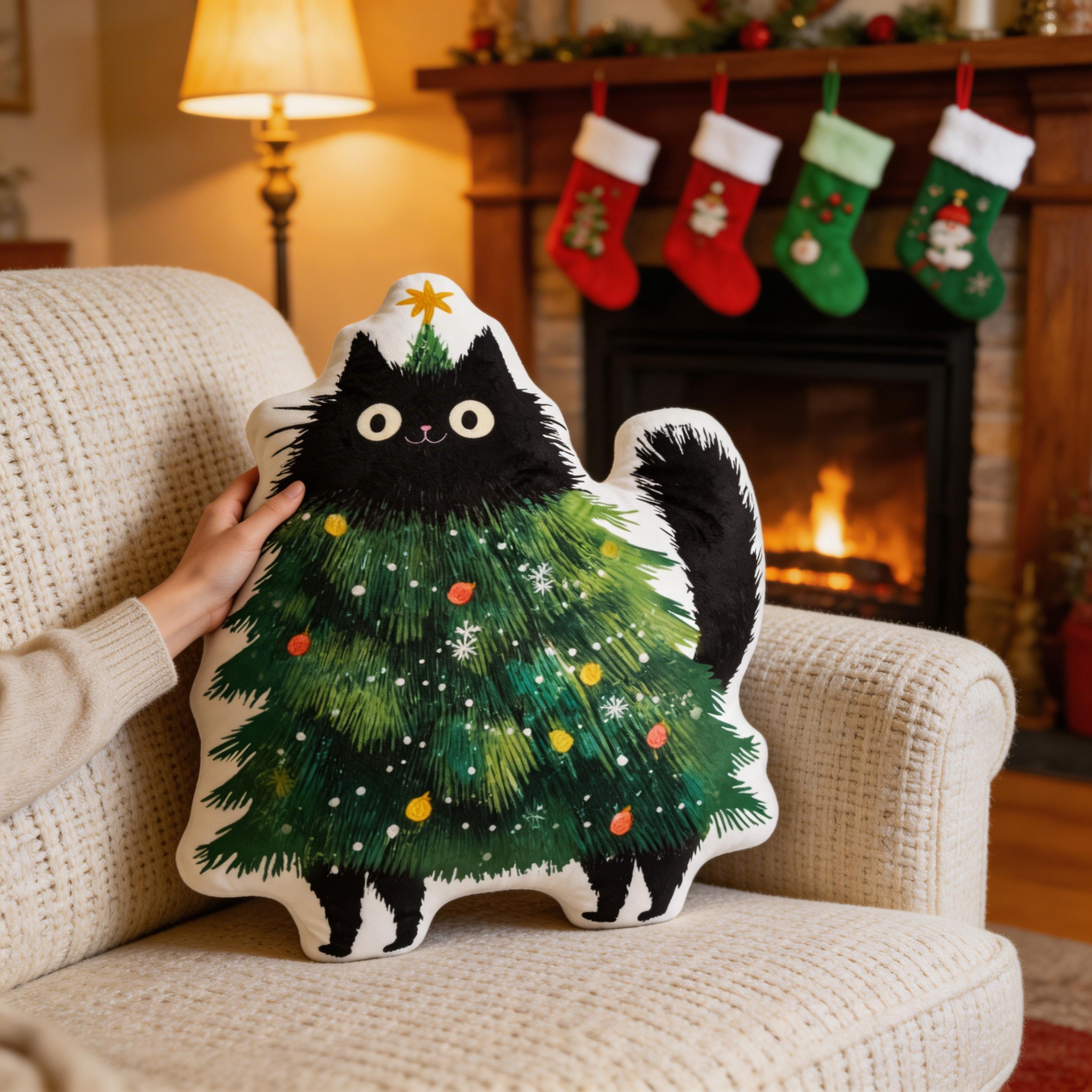 Purplehecate Black Cats Christmas Tree Pillow