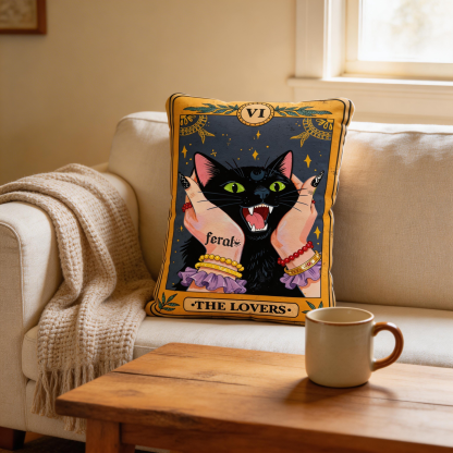 Purplehecate The Lovers Tarot Feral Cat Pillow
