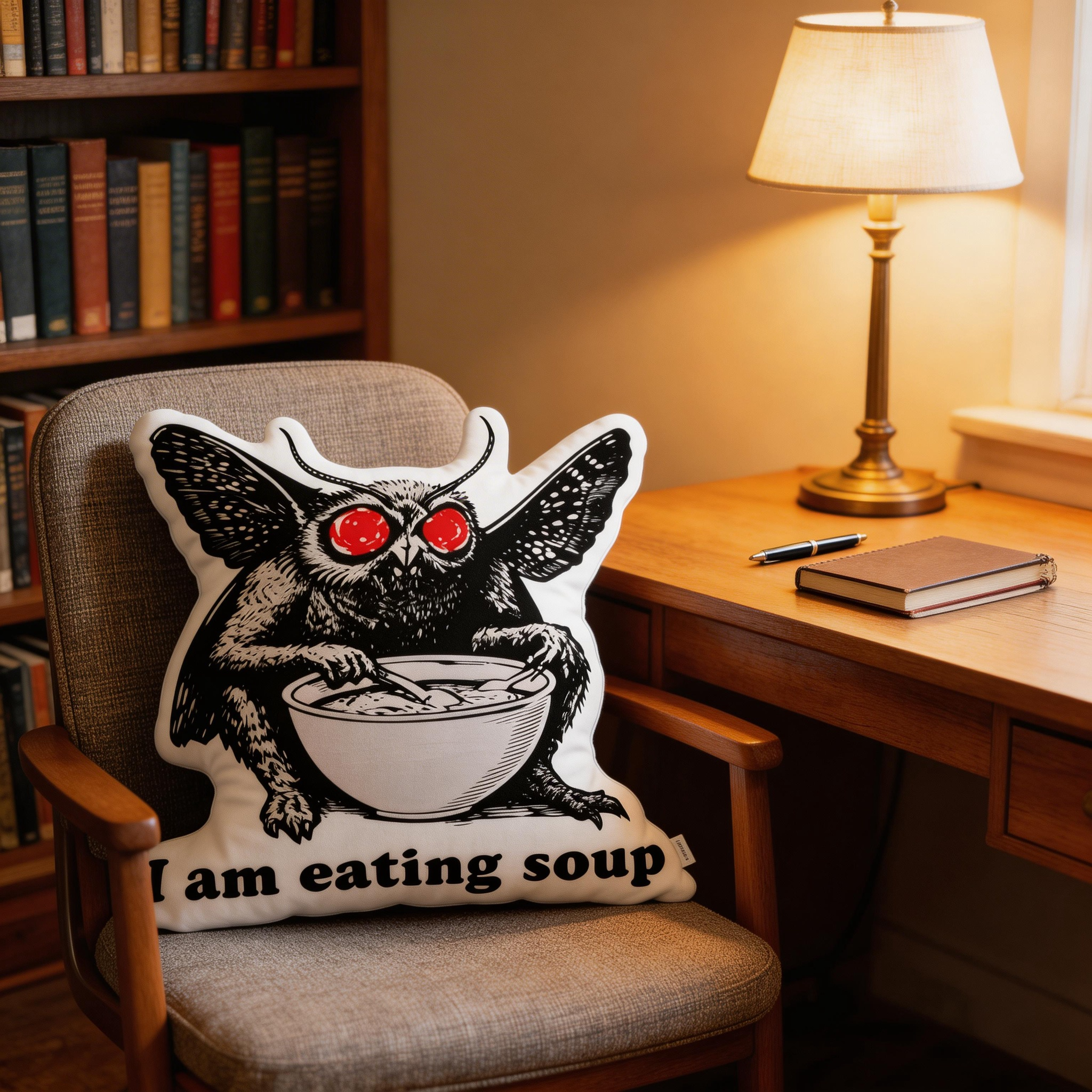 Purplehecate Mothman Eating Soup Pillow