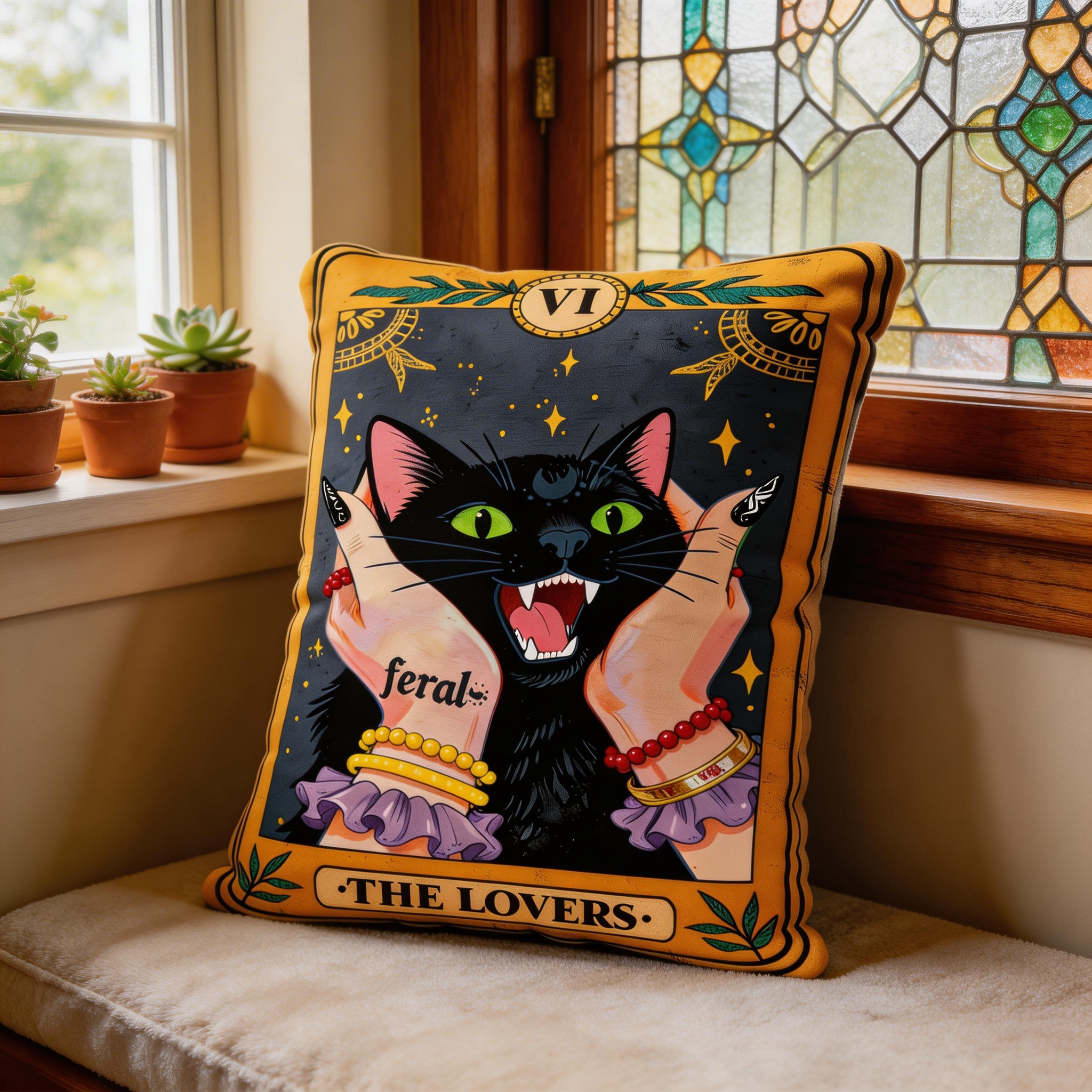 Purplehecate The Lovers Tarot Feral Cat Pillow