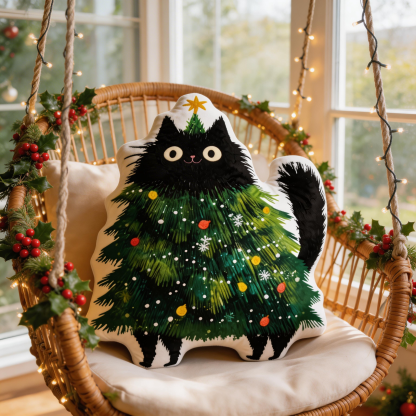 Purplehecate Black Cats Christmas Tree Pillow