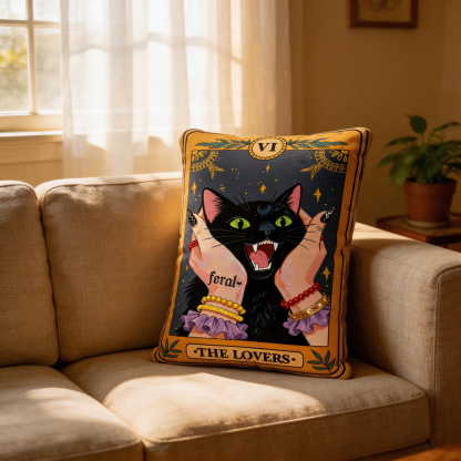 Purplehecate The Lovers Tarot Feral Cat Pillow
