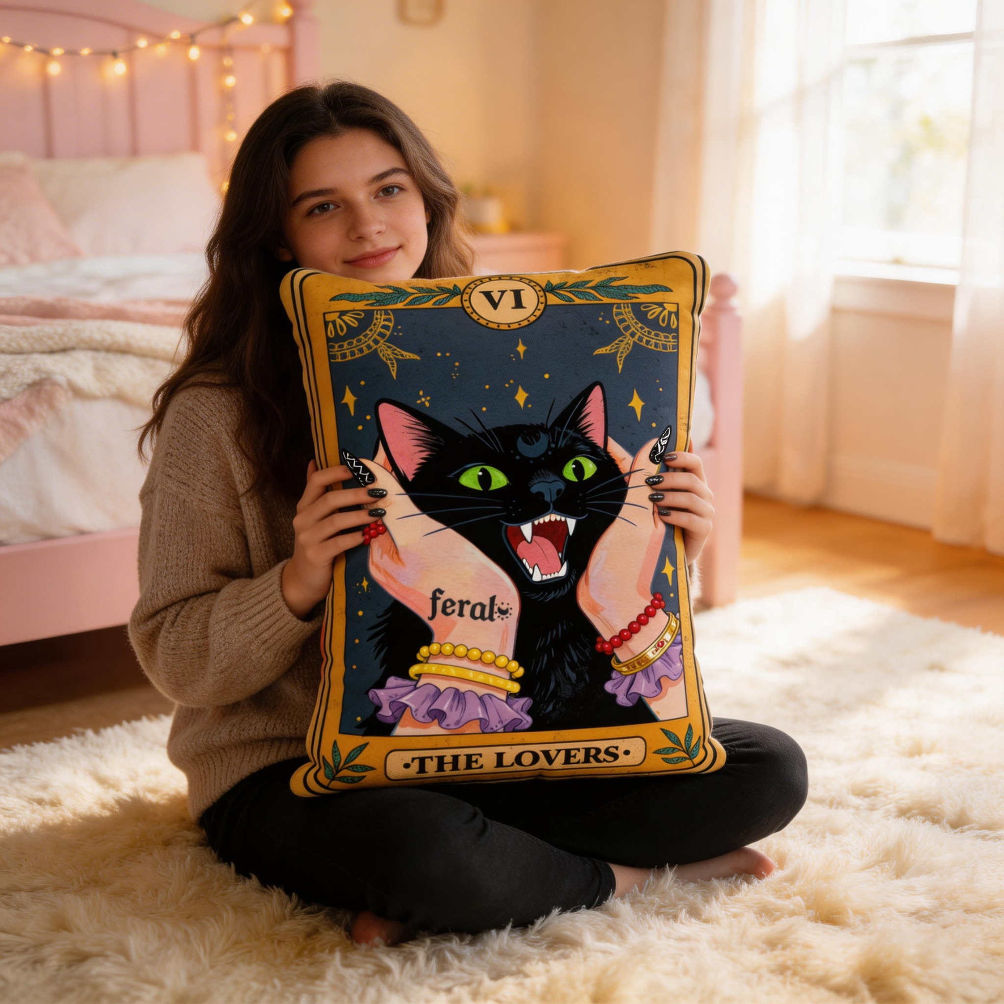 Purplehecate The Lovers Tarot Feral Cat Pillow