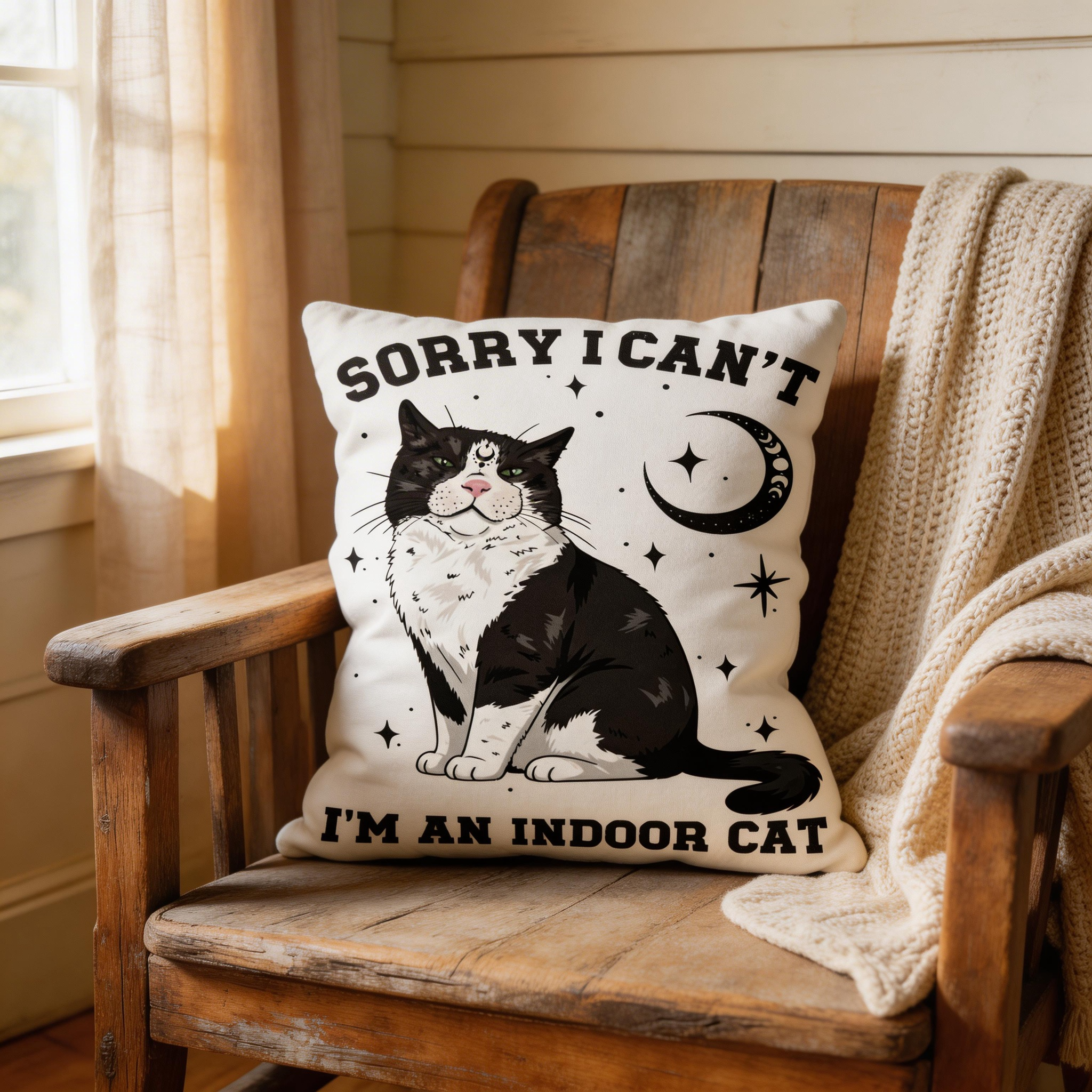 Purplehecate Sorry I Can't Go I'm an Indoor Cat Pillow