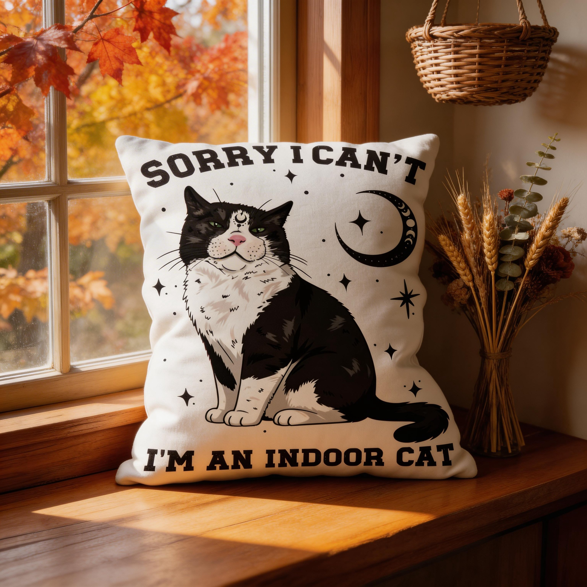 Purplehecate Sorry I Can't Go I'm an Indoor Cat Pillow