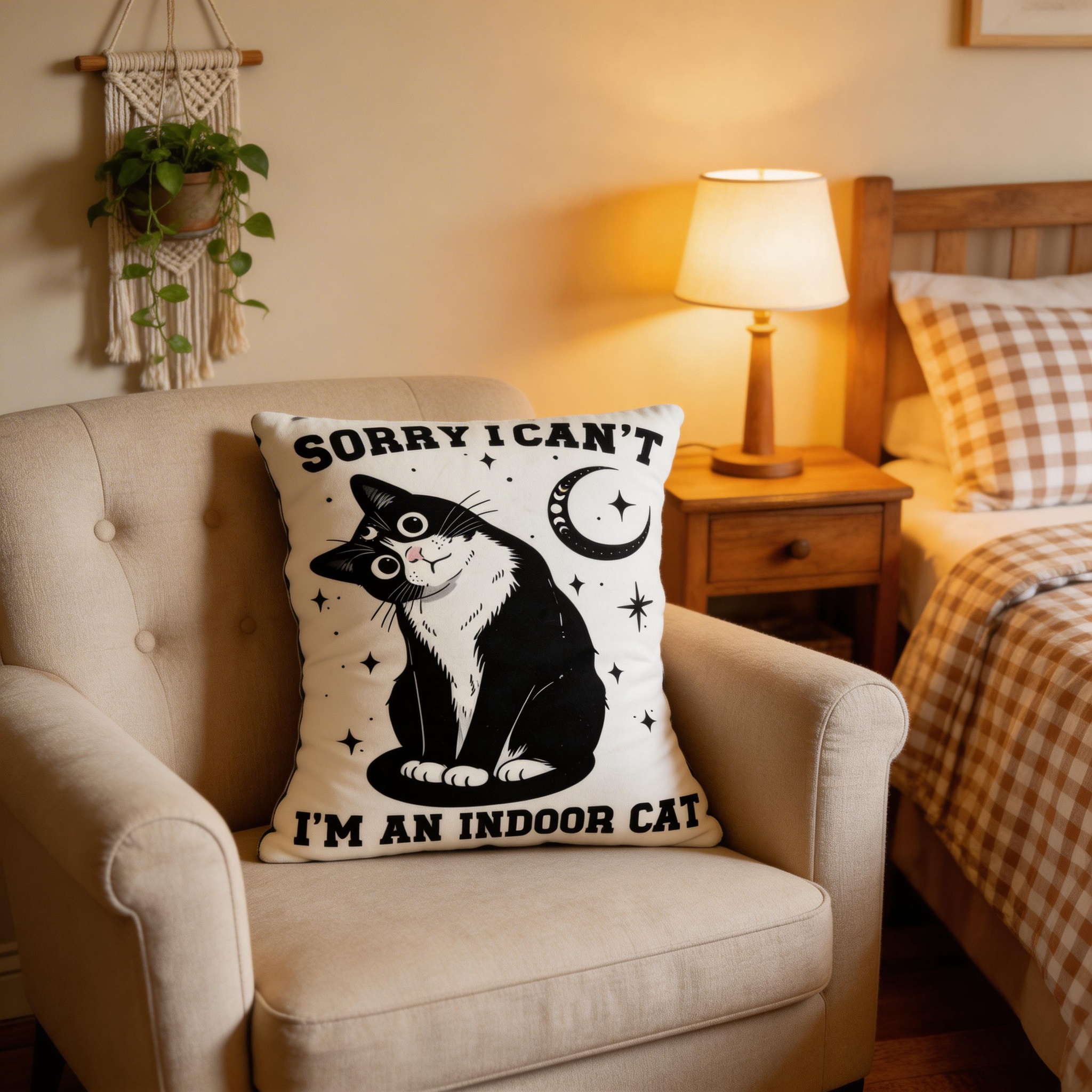 Purplehecate Sorry I Can't Go I'm an Indoor Cat Pillow