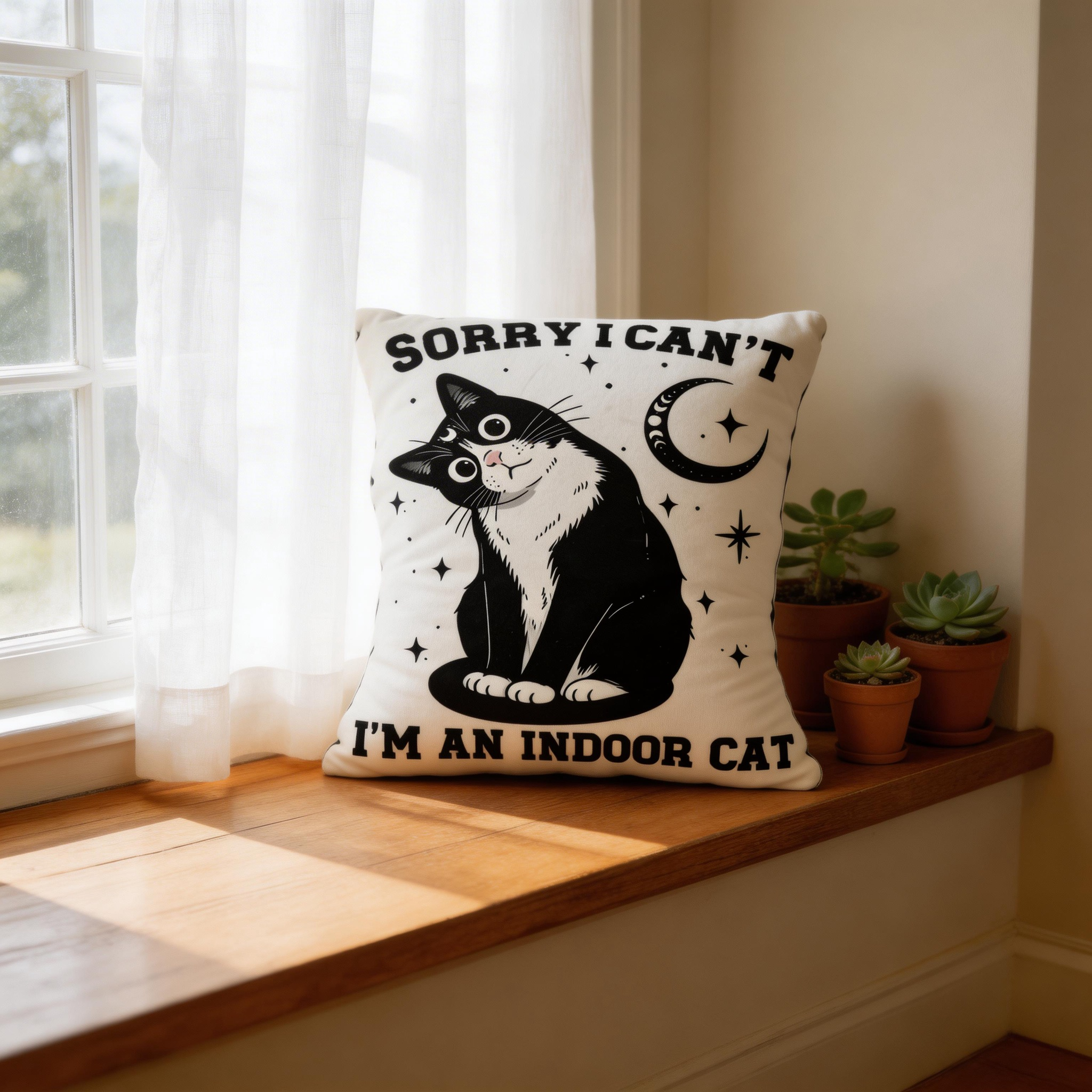 Purplehecate Sorry I Can't Go I'm an Indoor Cat Pillow