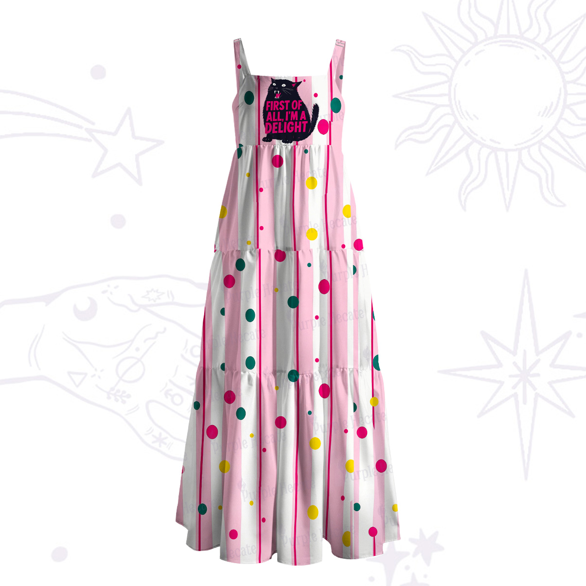 Purplehecate First Of All I'm A Delight Cat Wide Straps Maxi Dress