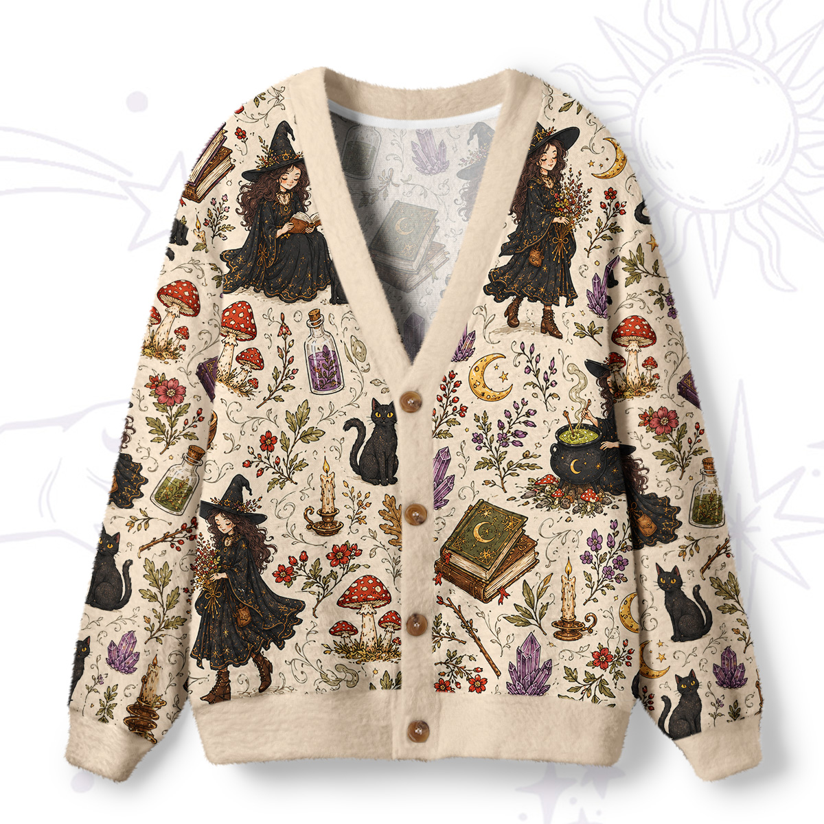 Purplehecate Herbal Witch Ugly Cardigan Sweaters