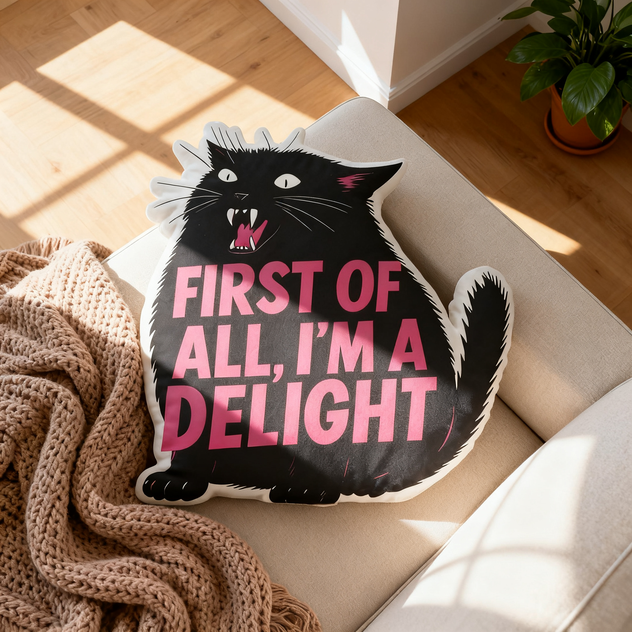 Purplehecate First Of All I'm A Delight Cat Pillow