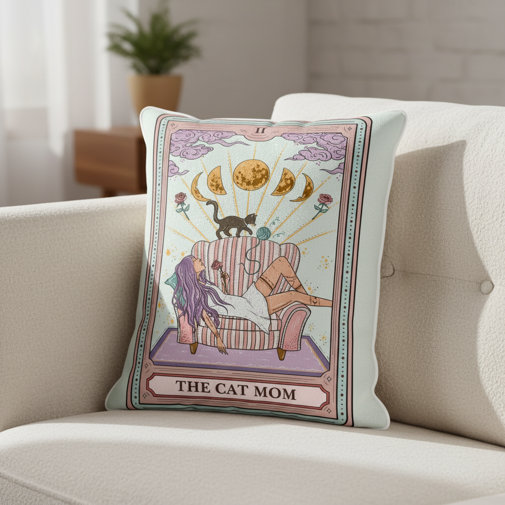 Purplehecate The Cat Mom Tarot Pillow