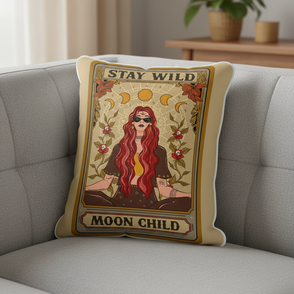 Purplehecate The Stay Wild Moon Child Oracle Card Pillow