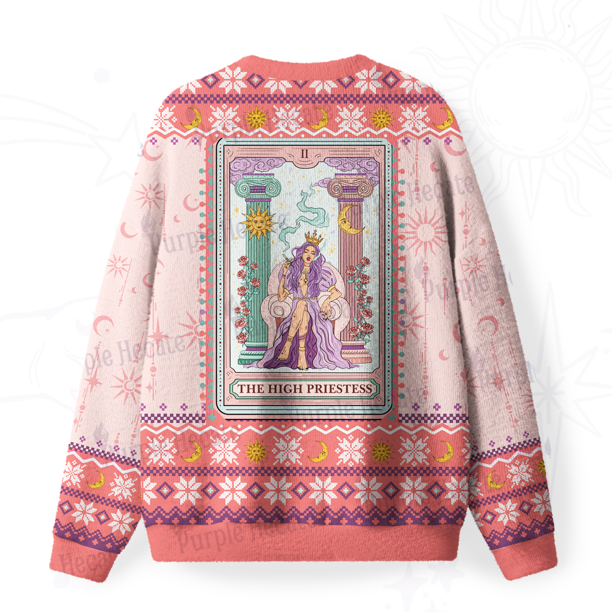 Purplehecate The High Priestess Tarot Card Fuzzy Ugly Christmas Sweatshirt