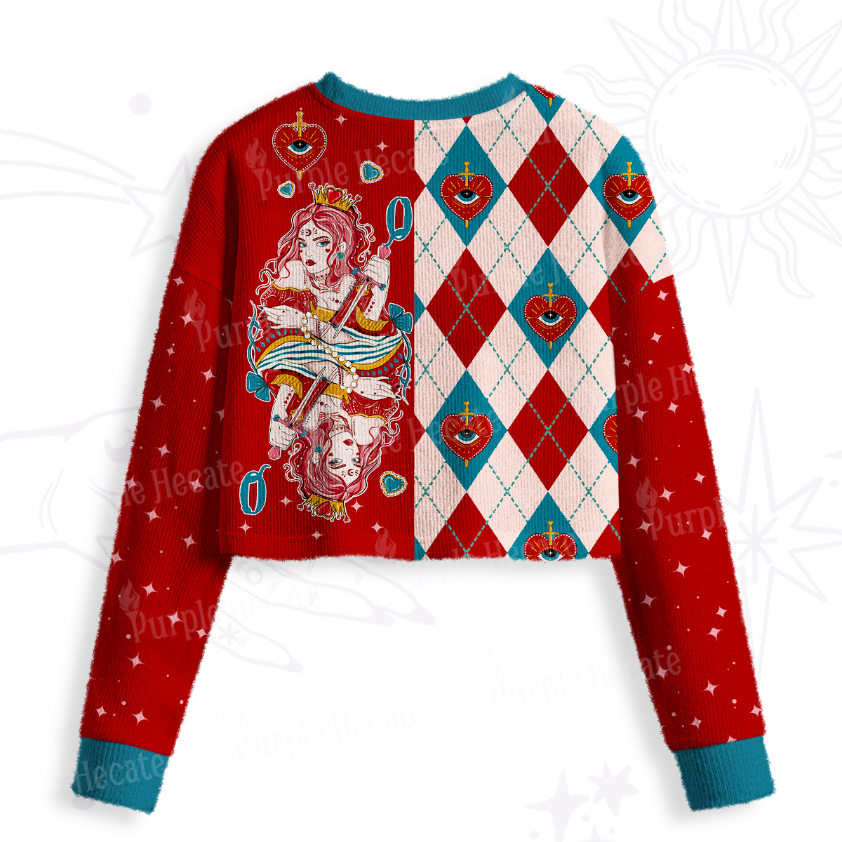 Purplehecate Queen of Hearts Crop Fuzzy Ugly Sweatshirt