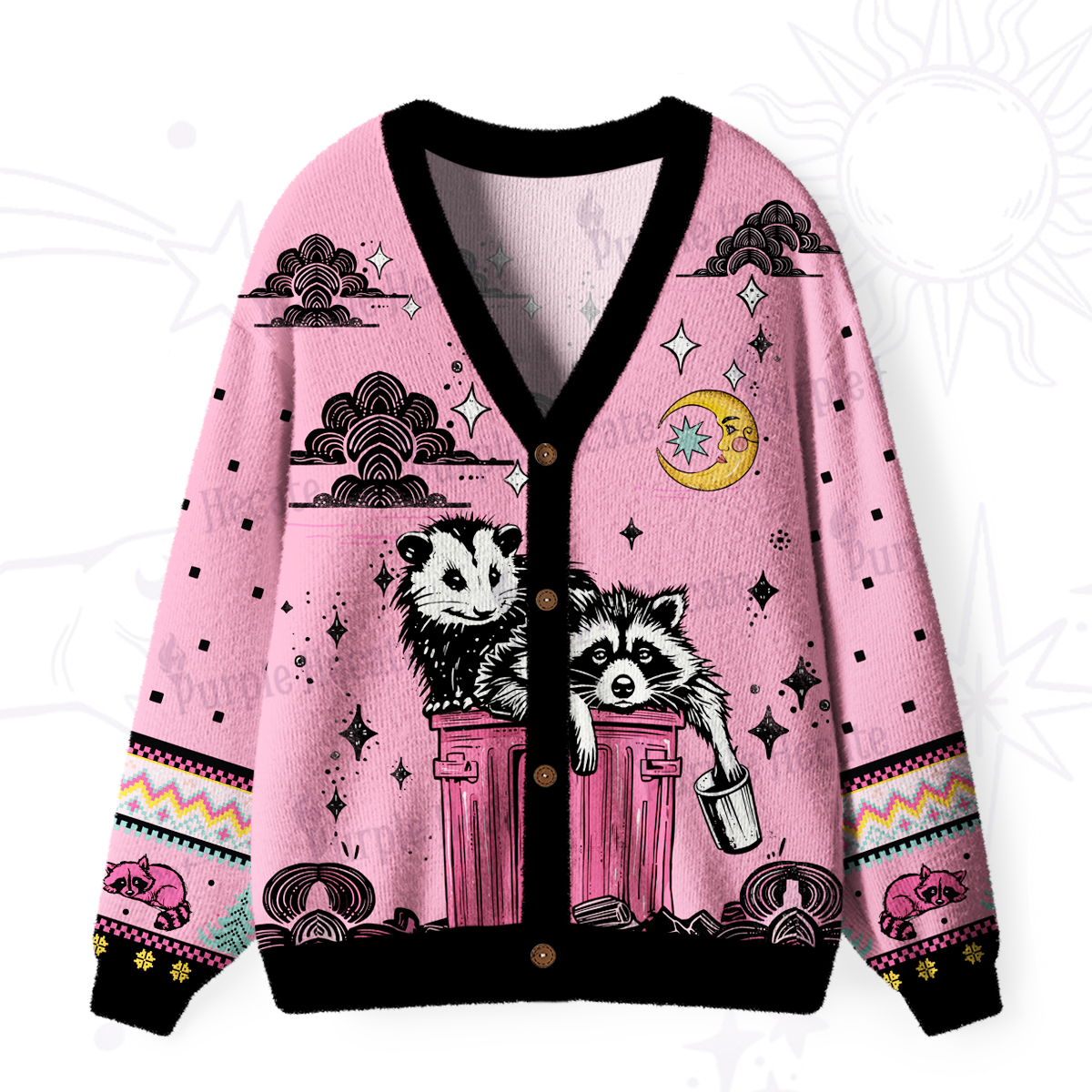 Purplehecate The Team Trash Raccoon & Possum Tarot Ugly Cardigan Sweaters