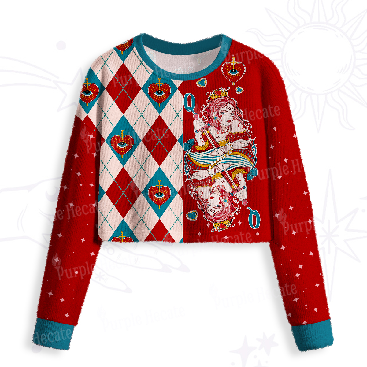 Purplehecate Queen of Hearts Crop Fuzzy Ugly Sweatshirt