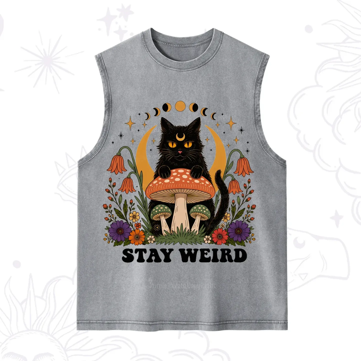 Purplehecate Stay Weird Black Cat Washed Tank