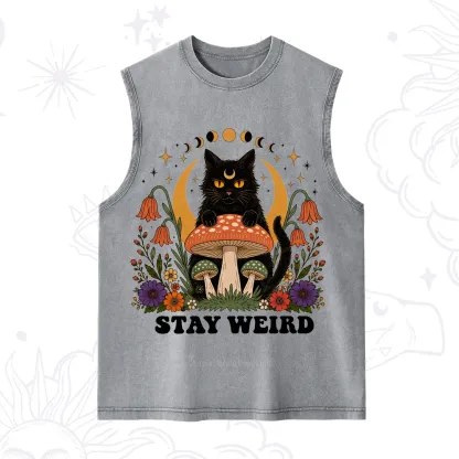 Purplehecate Stay Weird Black Cat Washed Tank