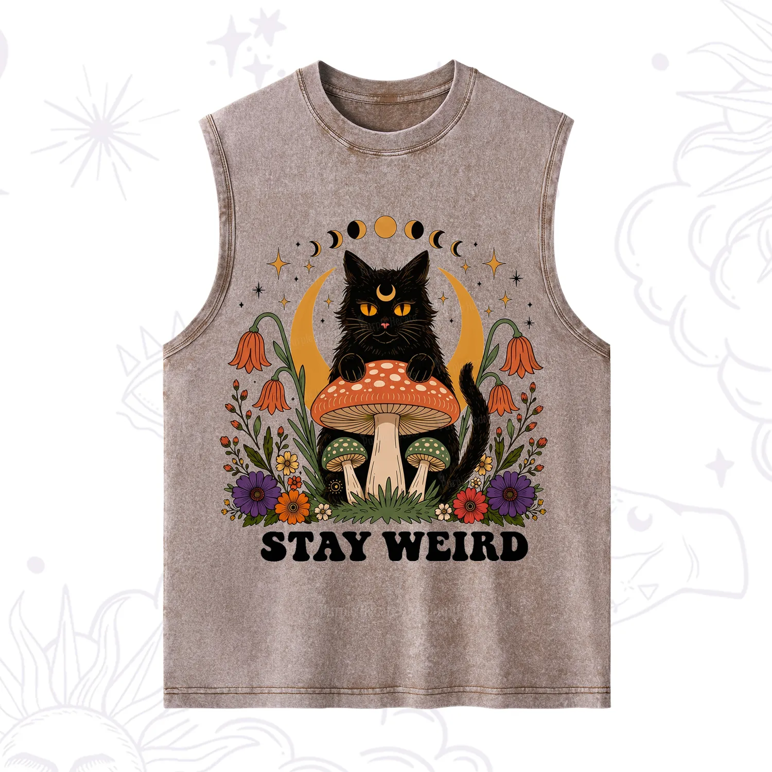 Purplehecate Stay Weird Black Cat Washed Tank
