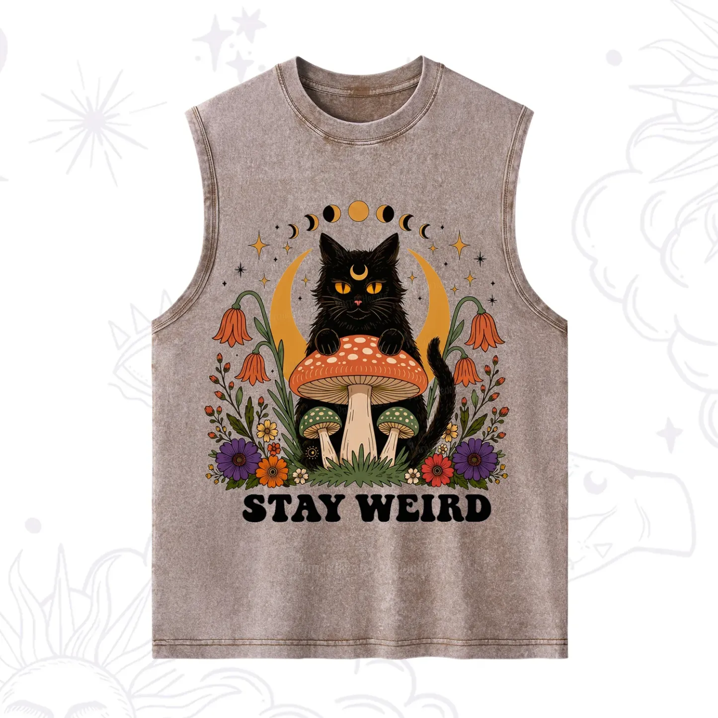 Purplehecate Stay Weird Black Cat Washed Tank