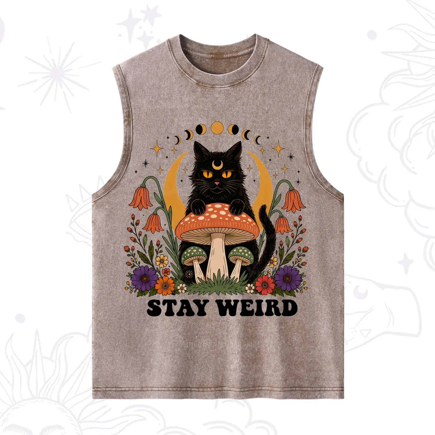Purplehecate Stay Weird Black Cat Washed Tank
