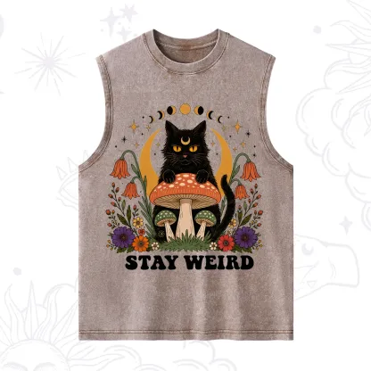 Purplehecate Stay Weird Black Cat Washed Tank