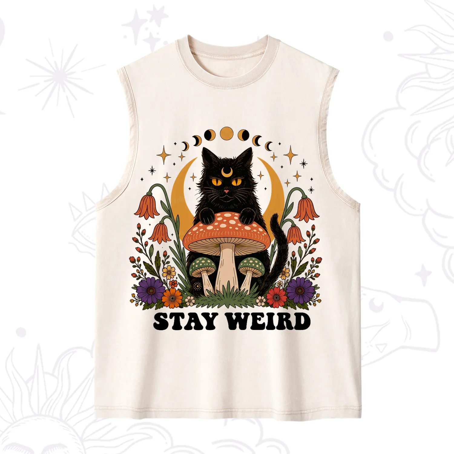 Purplehecate Stay Weird Black Cat Washed Tank