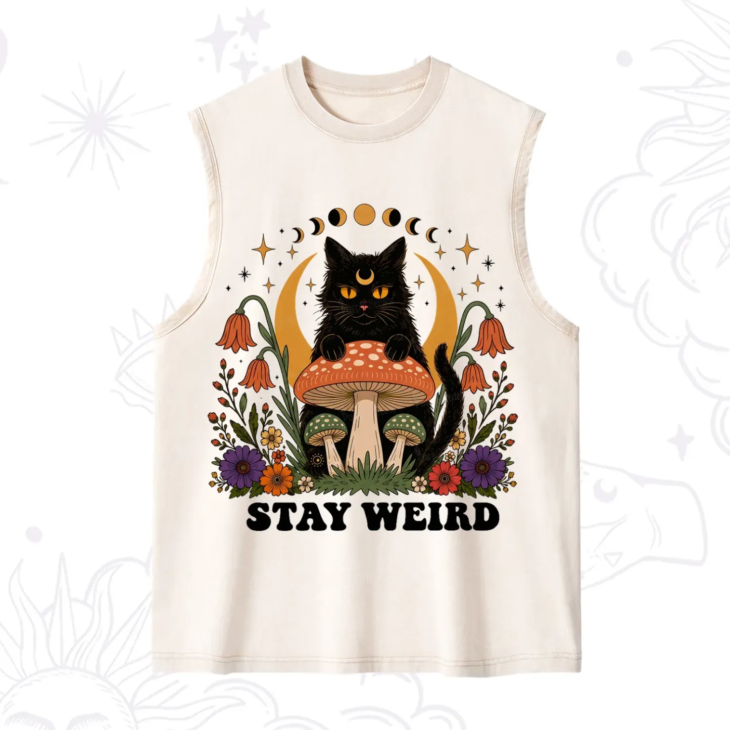Purplehecate Stay Weird Black Cat Washed Tank