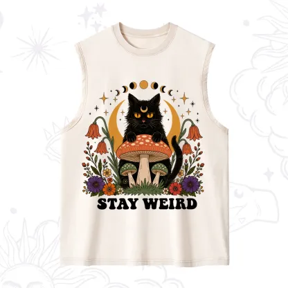 Purplehecate Stay Weird Black Cat Washed Tank